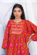 Czerwona tunika folk XL 42 bawełna kwiaty róże etno orient boho bohemian