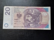 Banknot 20 złotych ciekawy numer BO1111106