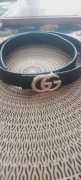 Pasek Gucci GG czarny że złotymi literami