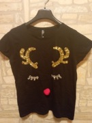 Bluzka świąteczna Reporter Young r.170 (S) czarna cekiny renifer Christmas 