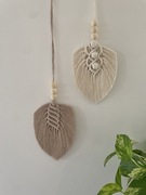 Piórko liść pióro makrama boho listek handmade upinacz do zasłon zawieszka