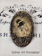 Medalion z różami shabby chic vintage retro decoupage kot róże kwiaty