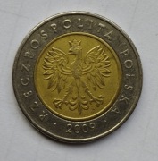 5 zł złoty z 2009 r. mennica polska, defekt 