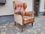 Antyczny Wiktoriański 100 letni Mahoniowy Fotel Uszak Skórzany