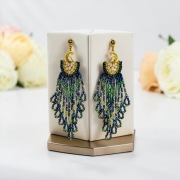 Kolczyki pawie handmade miyuki delica boho unikat fiolet zieleń