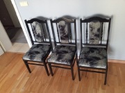 3 x Krzesła PRL czarne drewniane tapicerowane 