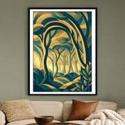 Las piniowy - śródziemnomorski las w stylu retro -  art deco - 60x40cm 