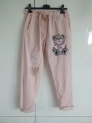 Spodnie na lato włoskie z cekinami rozm.40 białe kremowe różowe