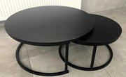 Stolik kawowy okrągły 2w1 do salonu, czarne blaty, podstawa czarna