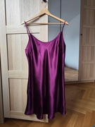 Fioletowa satynowa koszula nocna, mini, rozmiar L