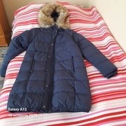 Granatowy plaszcz puchowy z kapturem rozm. 46