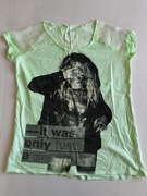 T-shirt bluzka z nadrukiem S/36 miętowa przezroczyste ramiona #1822