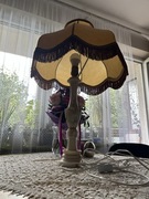 Lampa z alabastru ze skórzanym abażurem