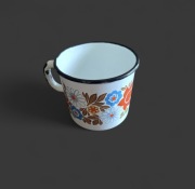 Emaliowany garnuszek/kubek PRL, barwny wzór folkowy/łowicki 0.5L