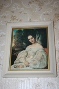 Obraz fotokopia Portret Naryszkiny w sukni  biała ramka PRL +prezent