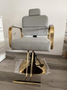 Stylowy fotel fryzjerski / barberski – Szary + Złoto (Glamour)
