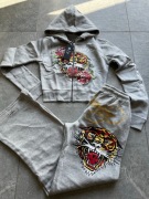Komplet dresowy szary z tygrysem ed hardy bluza spodnie baddie secik swag