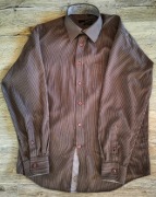 Kastor _ elegancka koszula w paski _ brązowa _ długi rękaw _ 40