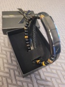 Bransoletka męska z koralikami - regulowana - miejsce na grawer + pudełko