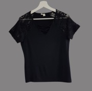 Damska bluzka czarna koronkowa z krótkim rękawem Bonprix 36/38 S/M 