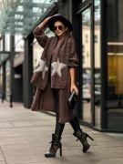 Ciepły Kardigan Płaszcz Star z Szalem Ciemny Brąz Sempre Premium