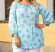 Bluzka tunika niebieska w kwiaty KARKO 38/40