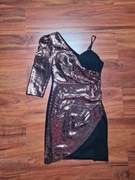 Sukienka cekinowa na jedno ramie XS stan idealny 