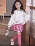 Elegancka dziewczęca spódnica z cekinami i siateczką ze spodniami 