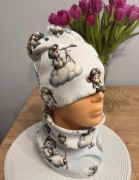 Czapka i komin w misie dla chłopca z bawełny prążkowanej