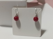 Kolczyki nowe, srebro 925. Koraliki z czerwonego kamienia naturalnego 8 mm 
