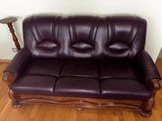 Skórzany komplet wypoczynkowy sofa dwa fotele dwie pufy