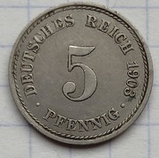 #2603 Niemcy - Cesarstwo 5 fenigów 1903 A