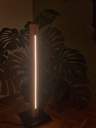 Lampa podłogowa z drewna, światło LED, sterowana pilotem, loft, japandi