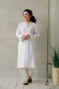 Długa biała tunika S 36 orient Indie kameez kurta bawełna biel boho etno