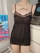 L 40 czarna koronkowa bluzka retro vintage Mesh top 90's Goth Grunge gothic