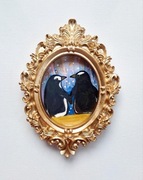 Mini Akwarela w ramce, obrazek "Zakochane Pingwiny", vintage, prezent