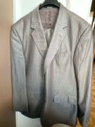 Marynarka i spodnie garnitur męski szarobrązowy w paski prążkowany komplet