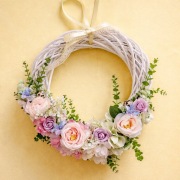 Wianek wiosenny na drzwi 38 cm pastelowy handmade