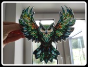 Nowy witraż dekoracja okienna łapacz słońca ptak ptaszek sowa w locie