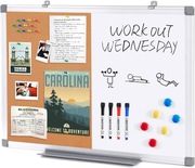 Tablica magnetyczna 2w1 z korkiem 4 markery 12 pinezek,6 magnesów,60cmx45cm