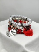 NOWA Bransoletka damska na gumce czerwona zestaw 4w1 boho