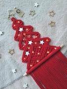 Choinka makrama, czerwona, LED handmade, na ścianę