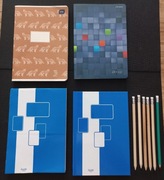 ZESTAW 3 zeszyty a5 w kratkę 96 kart. blok notatnikowy A5  ołówki i pisaki 