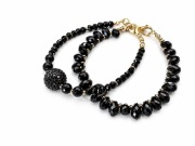 Zestaw 2 Bransoletek Czarnych Kryształy Cyrkonie Eleganckie Złote