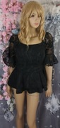 Czarna koronkowa bluzka z baskinką | romantyczna, retro  M/L