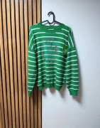Zielony sweter w paski z kwiatem S/M