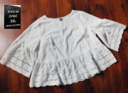 SHEIN curve cudna w bieli z lnem ażurowe wstawki r.3XL