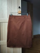 Brązowa, koniakowa spódnica ołówkowa midi, z rozporkiem, rozmiar M/38