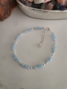 Bransoletka na lince kamienie srebro Akwamaryn topaz niebieski regulacja