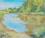 NAD RZEKĄ obraz olejny na płótnie 30 x 24 cm